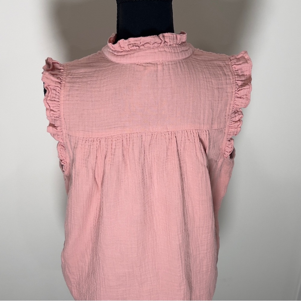 J. Crew Light Pink Ruffle Sleeveless Button Soft Cotton Blouse Medium Women’s - Picture 9 of 16